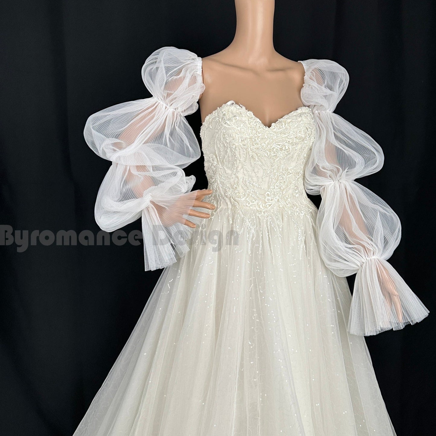 Puff Wedding Sleeves, Long Tulle Fingerless Wedding Gloves,Bridal Gloves, Custom sleeves