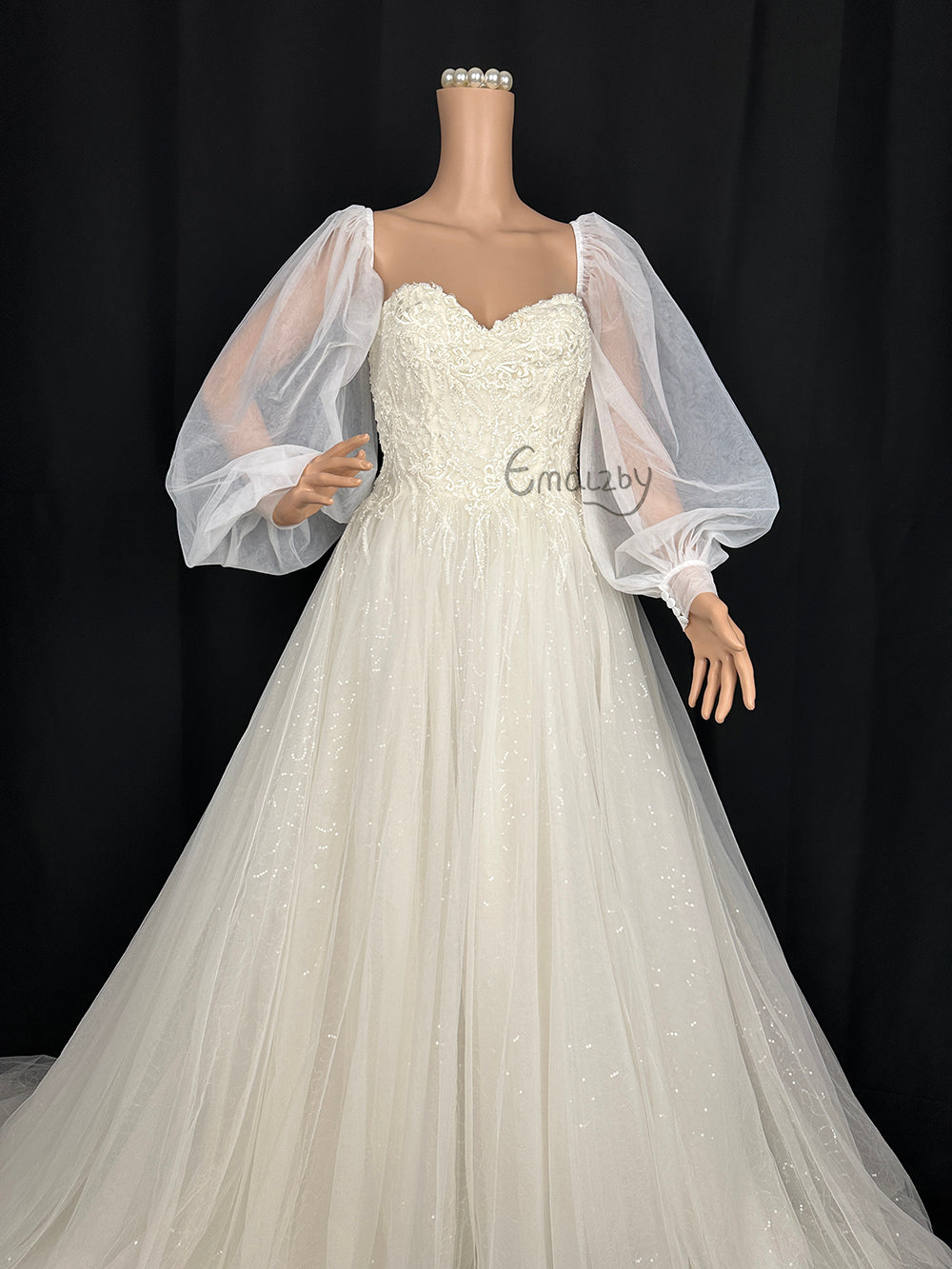 Puff Pearl Bridal Sleeves Wedding Gown Sleeves Removable Dress Sleeves Detachable Sleeves Puff Satin Sleeves tulle fingerless mittens
