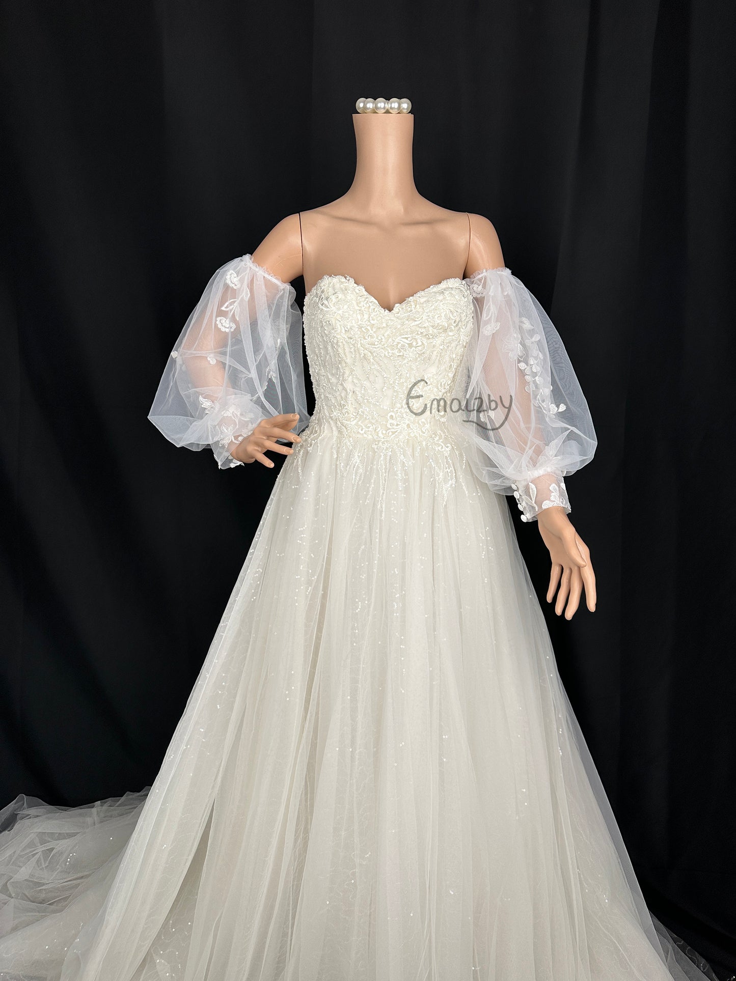 EMALZBY Dream wedding sheer tulle boho detach wedding dress sleeve BYRD71-1