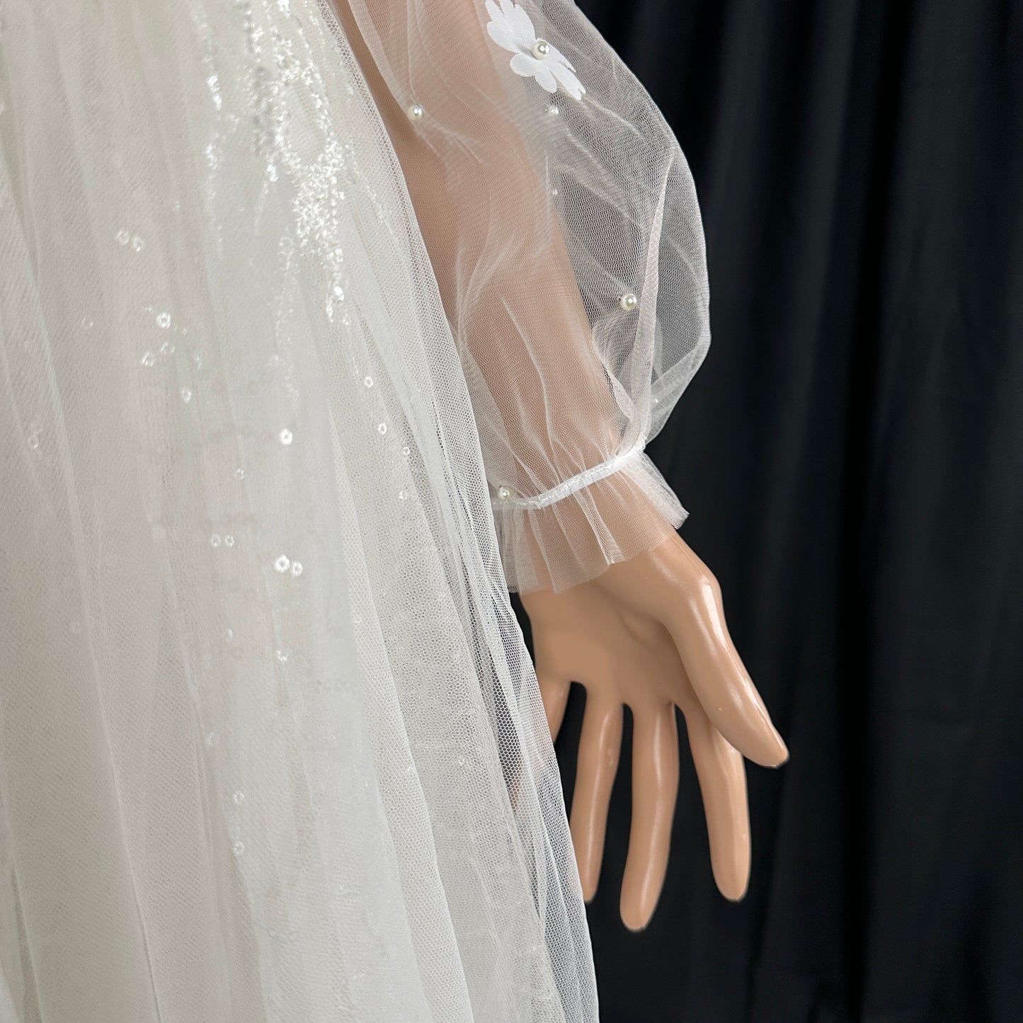 EMALZBY customized spring series flower pearl removable wedding sleeves,detach sleeves for wedding dress pea BYRD01