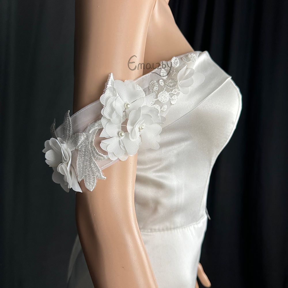 EMALZBY 3D flower wedding dress straps ,Lace Detachable Wedding Dress Straps,tulle bridal straps BYRDWS1003