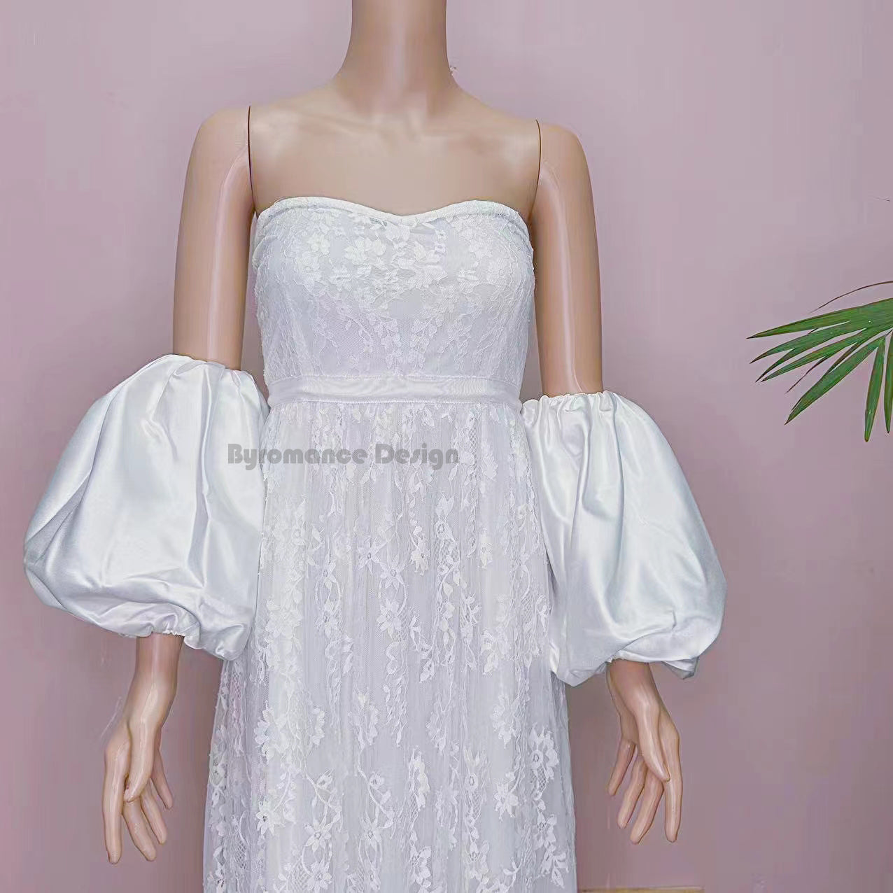 EMZLABY Customized satin puff pure shoulder off ,arm off bridal wedding lantern sleeves BYRD13