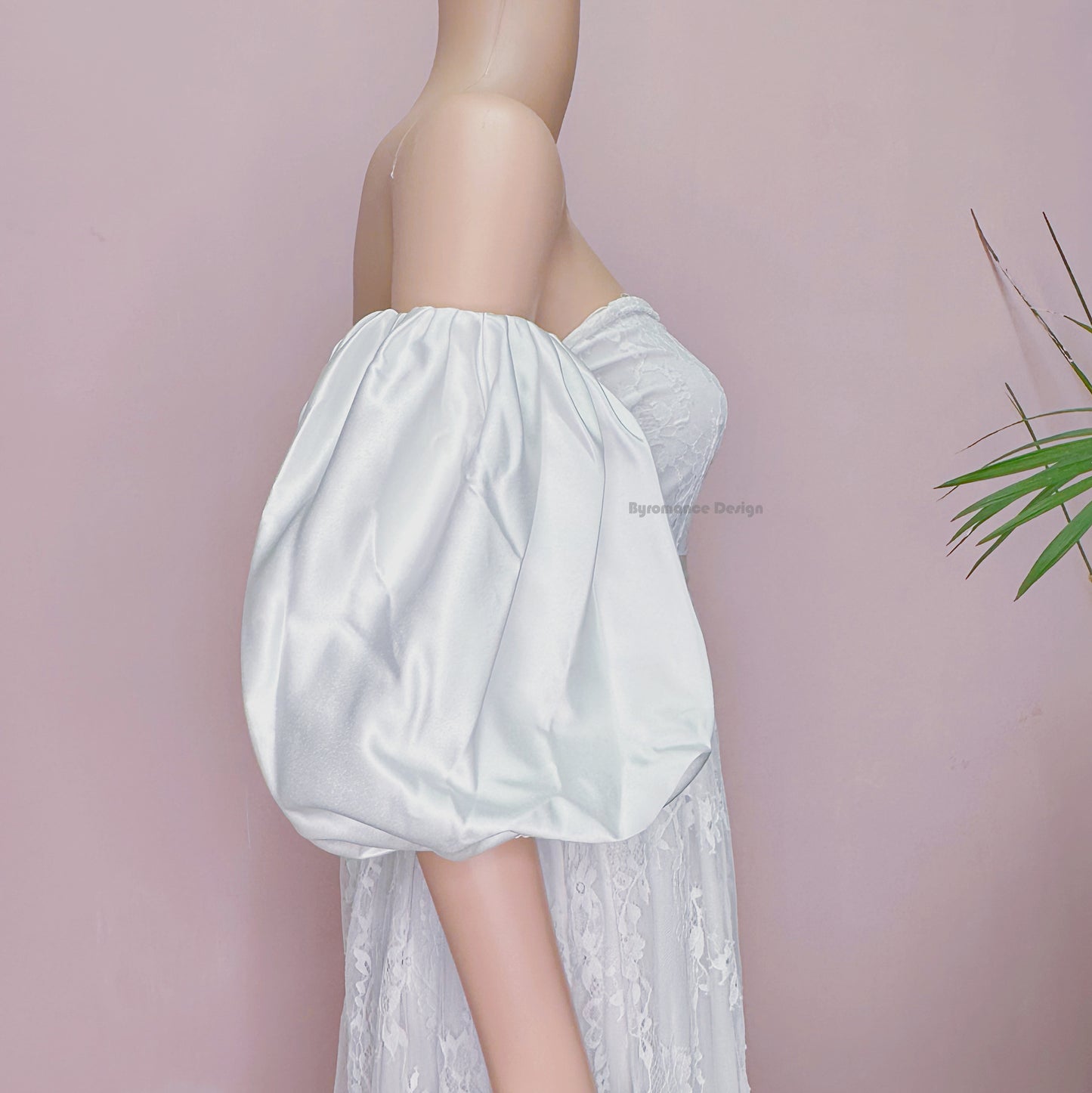 EMZLABY Customized satin puff pure shoulder off ,arm off bridal wedding lantern sleeves BYRD13