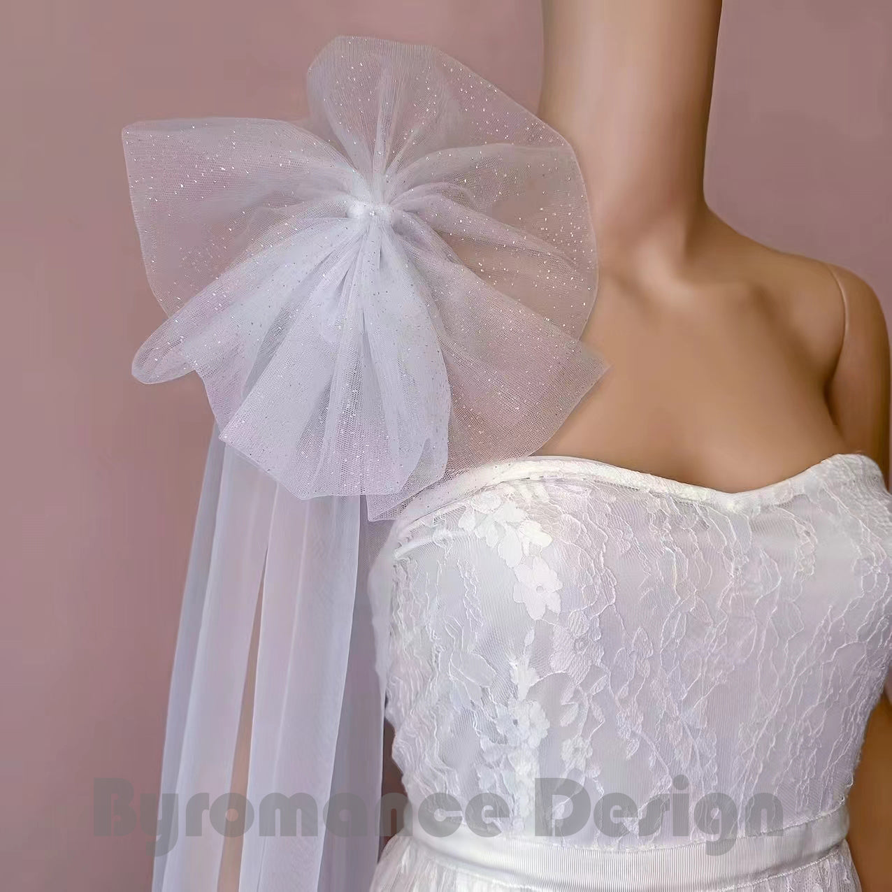 glitter tulle flower long off shoulder removable bridal wedding sleeves