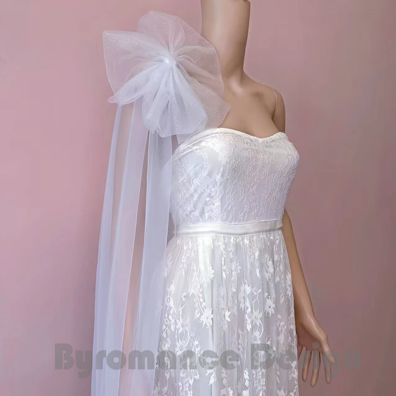glitter tulle flower long off shoulder removable bridal wedding sleeves