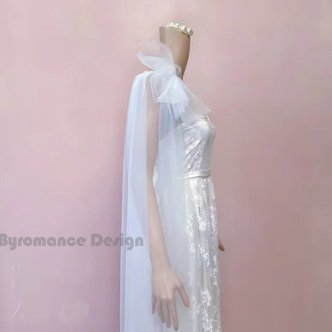 glitter tulle flower long off shoulder removable bridal wedding sleeves
