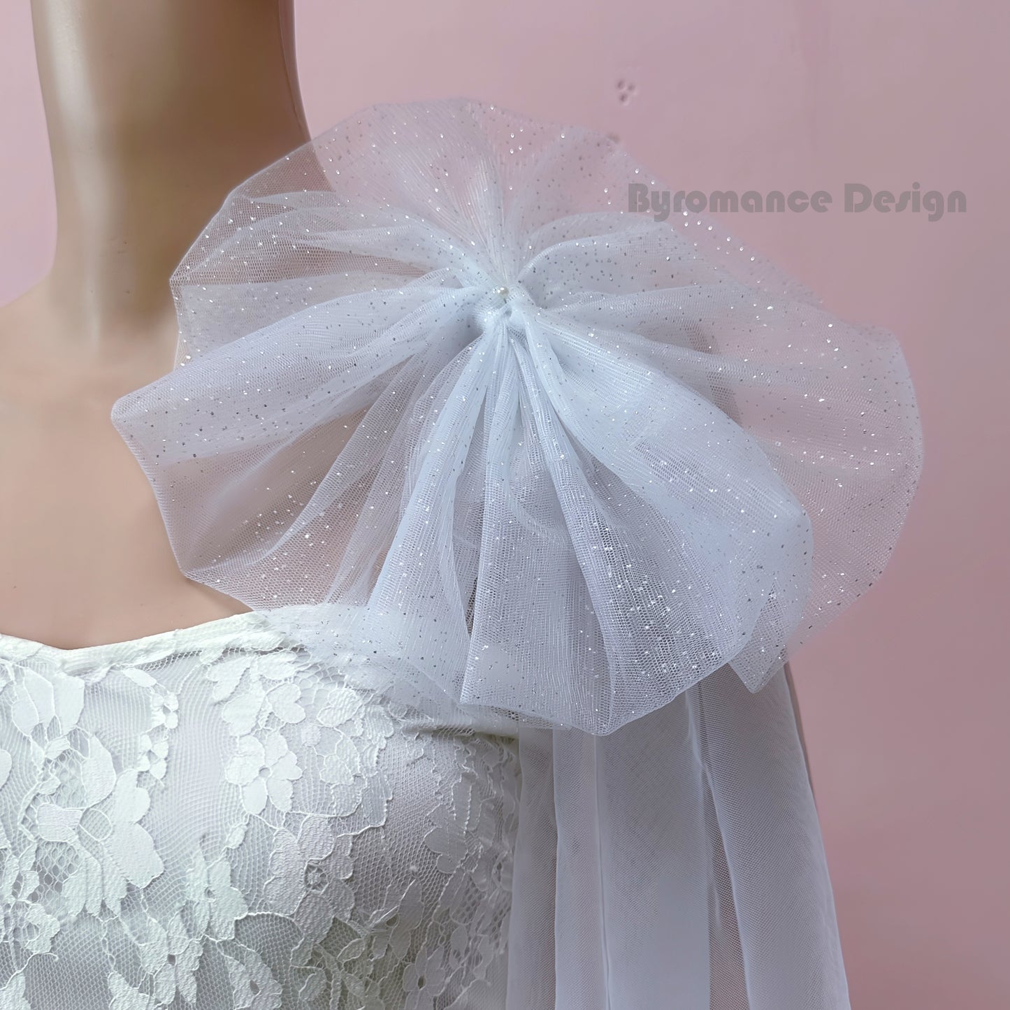 glitter tulle flower long off shoulder removable bridal wedding sleeves
