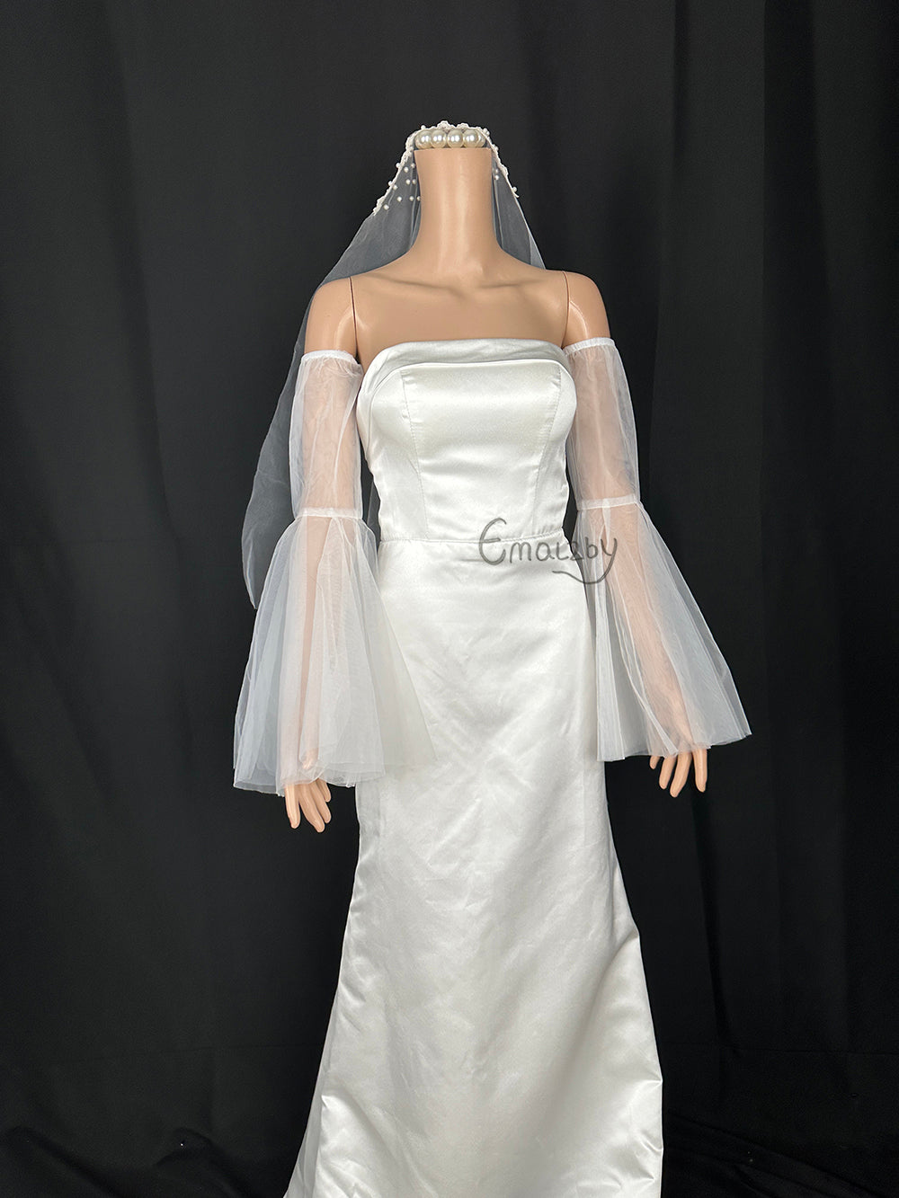 classic sheer tulle bridal bell long sleeves for wedding dress,detachable bridal sleeves BYRDSL83