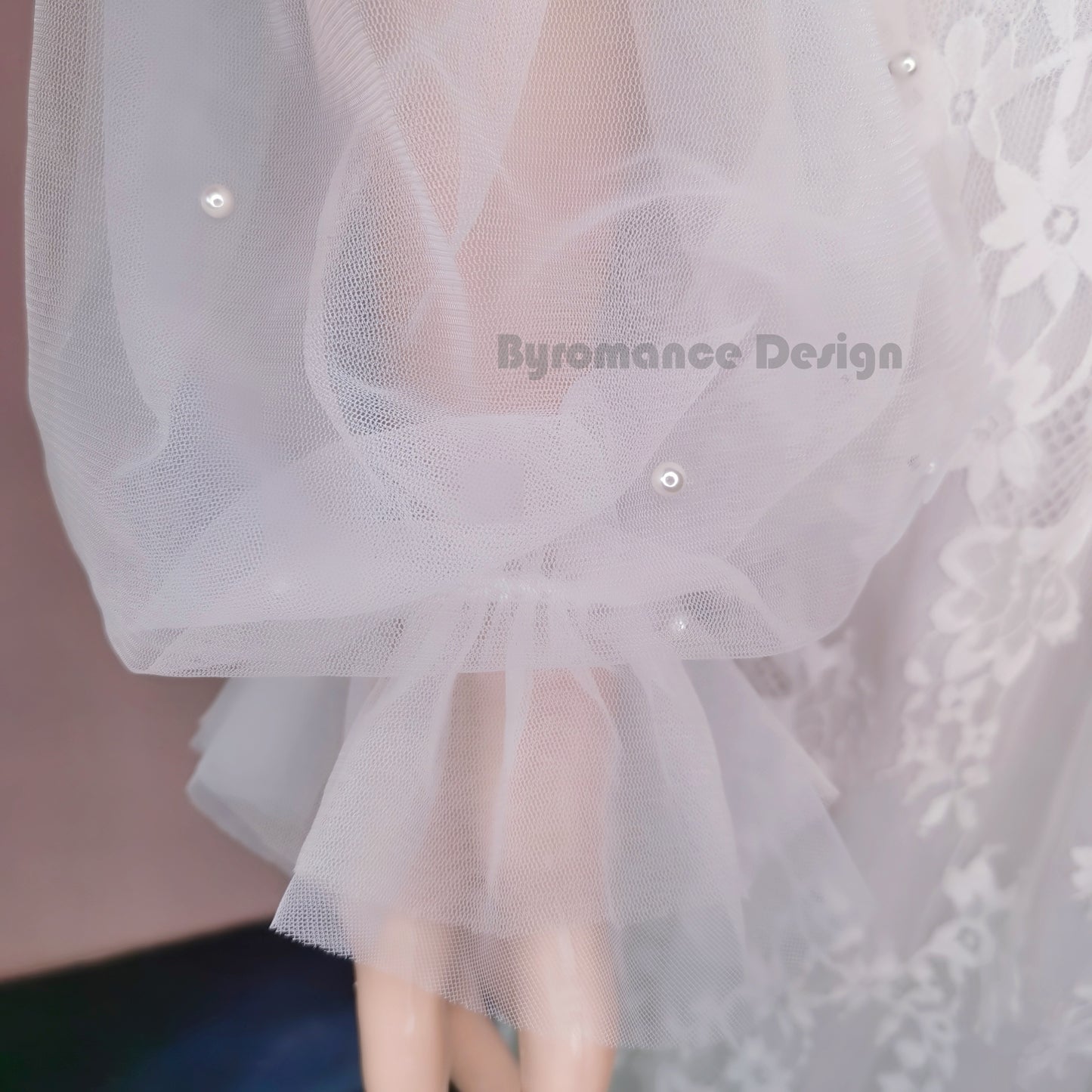 EMALZBY Customized Long wedding romovable pear flower sleevesBYRD05