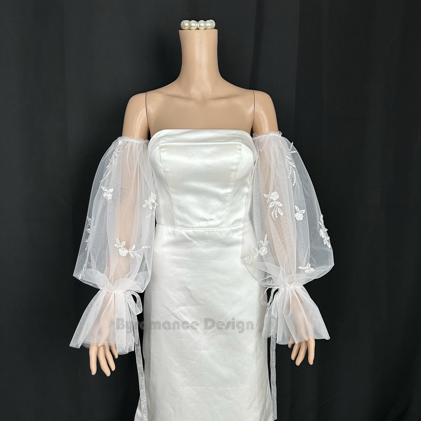 EMALZBY Boho tulle detach wedding sleeve, bridal sleeve ,wedding dress sleeves with ribbon BYRDSL47