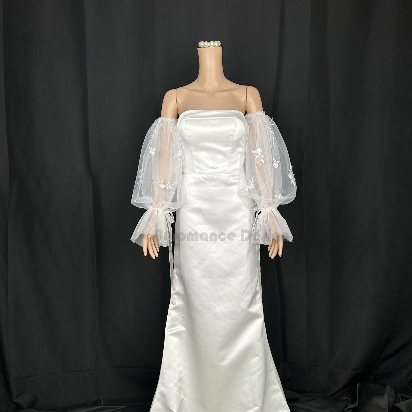 EMALZBY Boho tulle detach wedding sleeve, bridal sleeve ,wedding dress sleeves with ribbon BYRDSL47