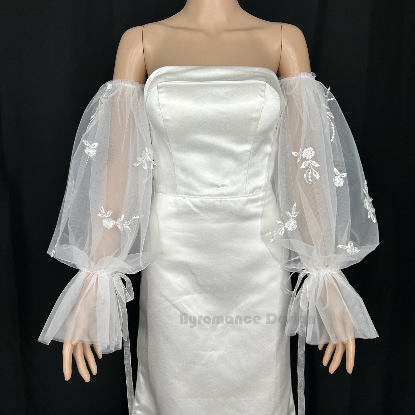EMALZBY Boho tulle detach wedding sleeve, bridal sleeve ,wedding dress sleeves with ribbon BYRDSL47