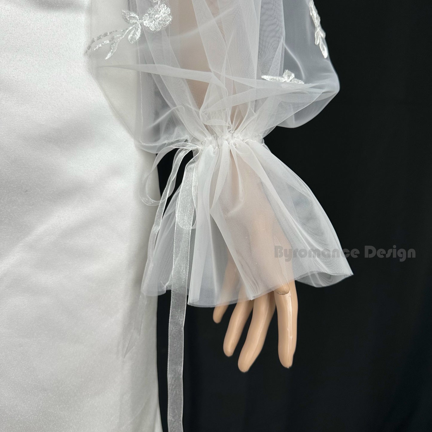 EMALZBY Boho tulle detach wedding sleeve, bridal sleeve ,wedding dress sleeves with ribbon BYRDSL47