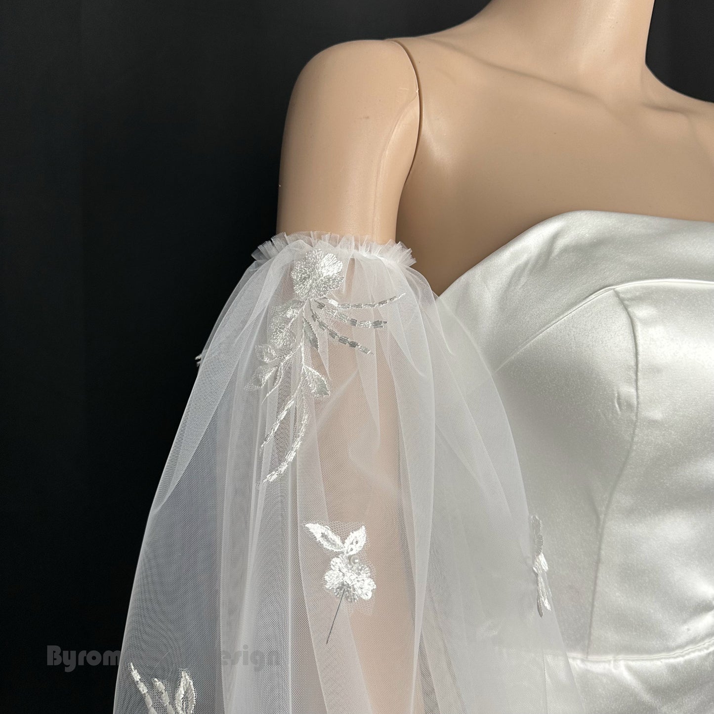 EMALZBY Boho tulle detach wedding sleeve, bridal sleeve ,wedding dress sleeves with ribbon BYRDSL47