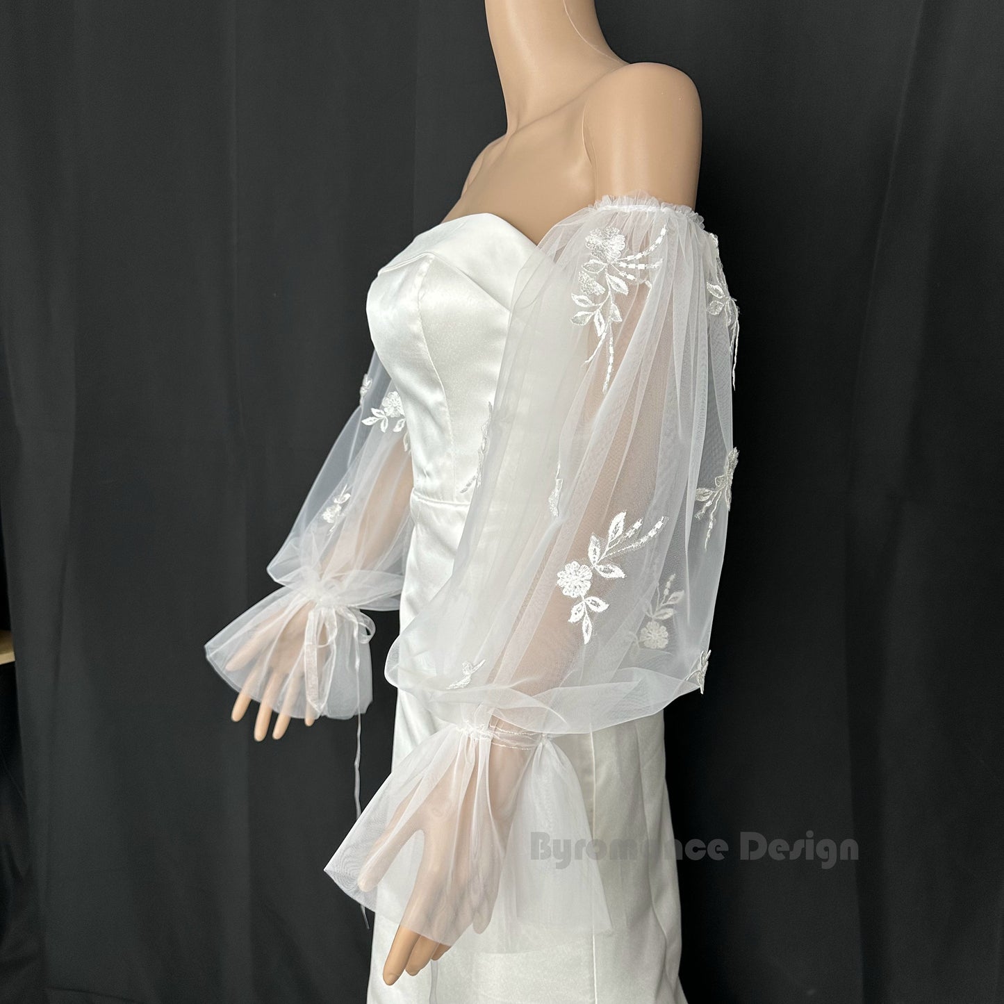 EMALZBY Boho tulle detach wedding sleeve, bridal sleeve ,wedding dress sleeves with ribbon BYRDSL47