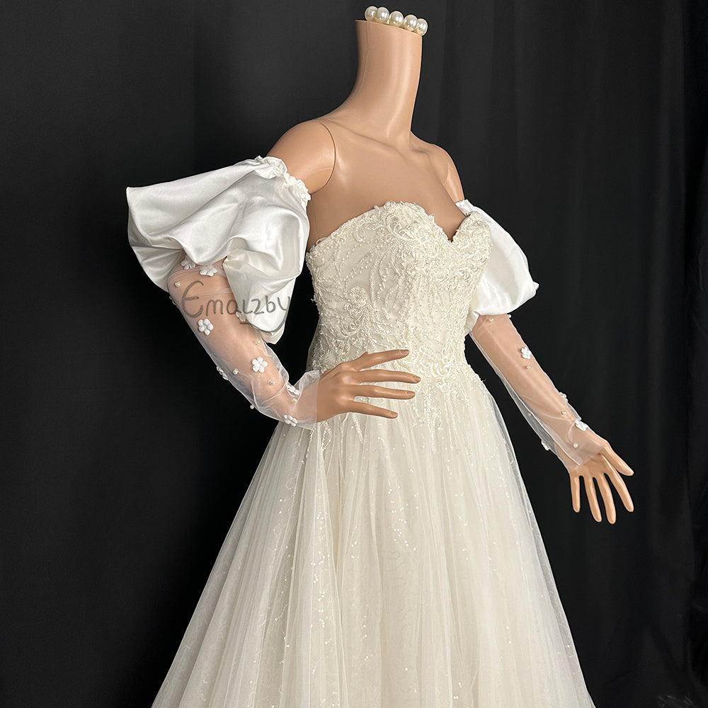 Ivory Satin Long Sleeves/Decorative Sleeves/Detachable Sleeves/Bridal Wedding Dress Accessories