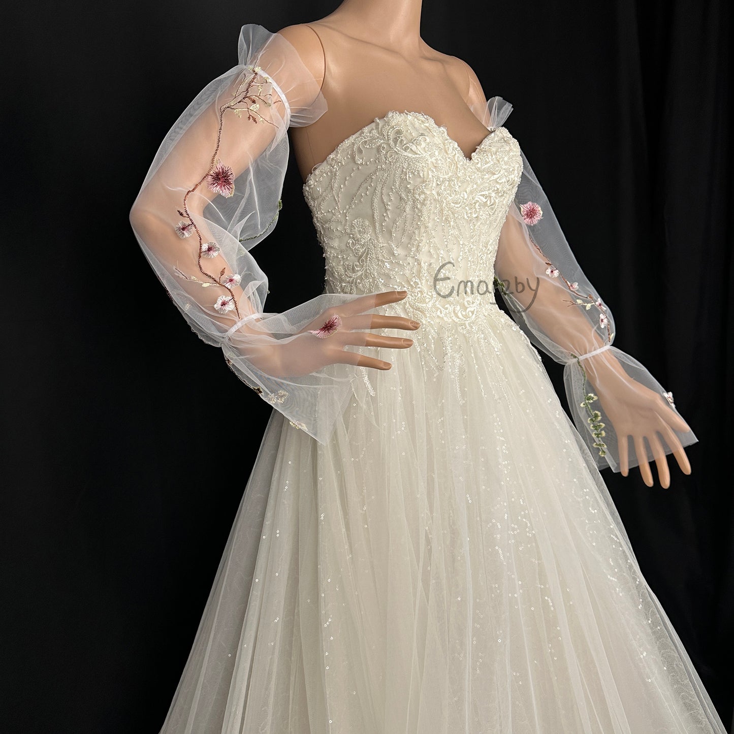 EMALZBY princess weddingday,detachable flower wedding bridal sleeve,sleeves for wedding