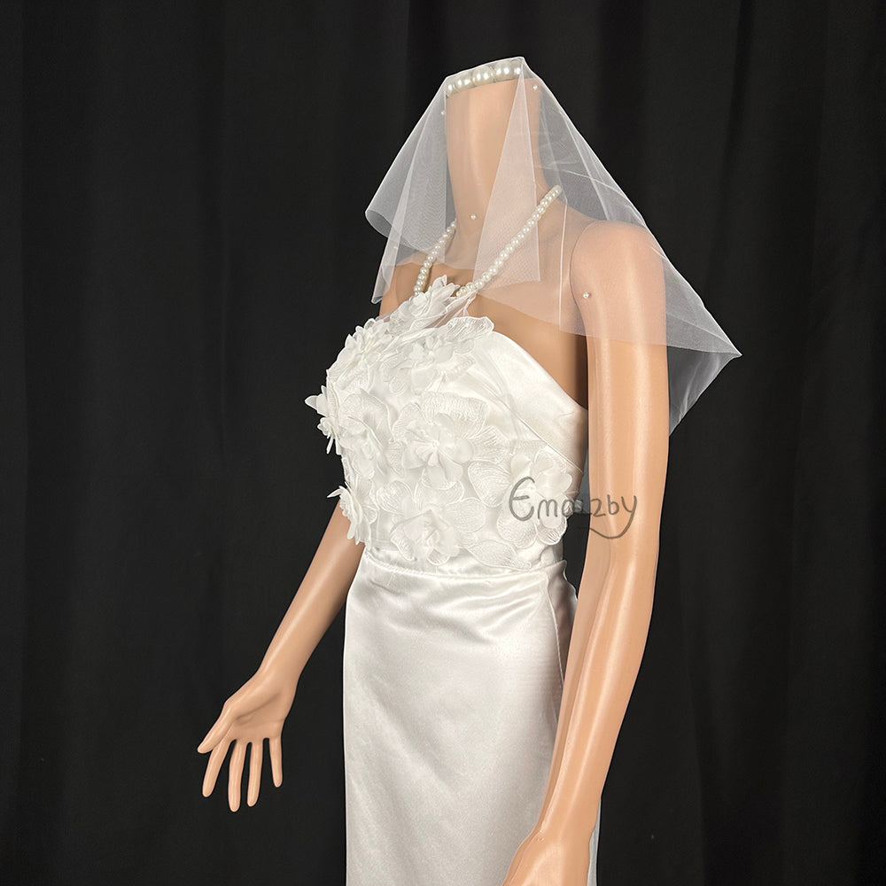 floral pearl straps bridal wedding dress topper, sheer tulle bridal dress cover up BYRDWP53