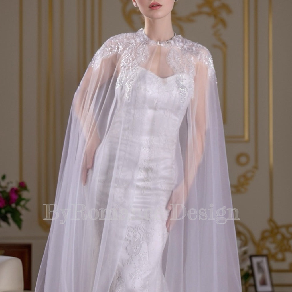EMALZBY Customized sequins lace tulle Top,wedding dress topper,bridal gown bolero BYRDVG25B12