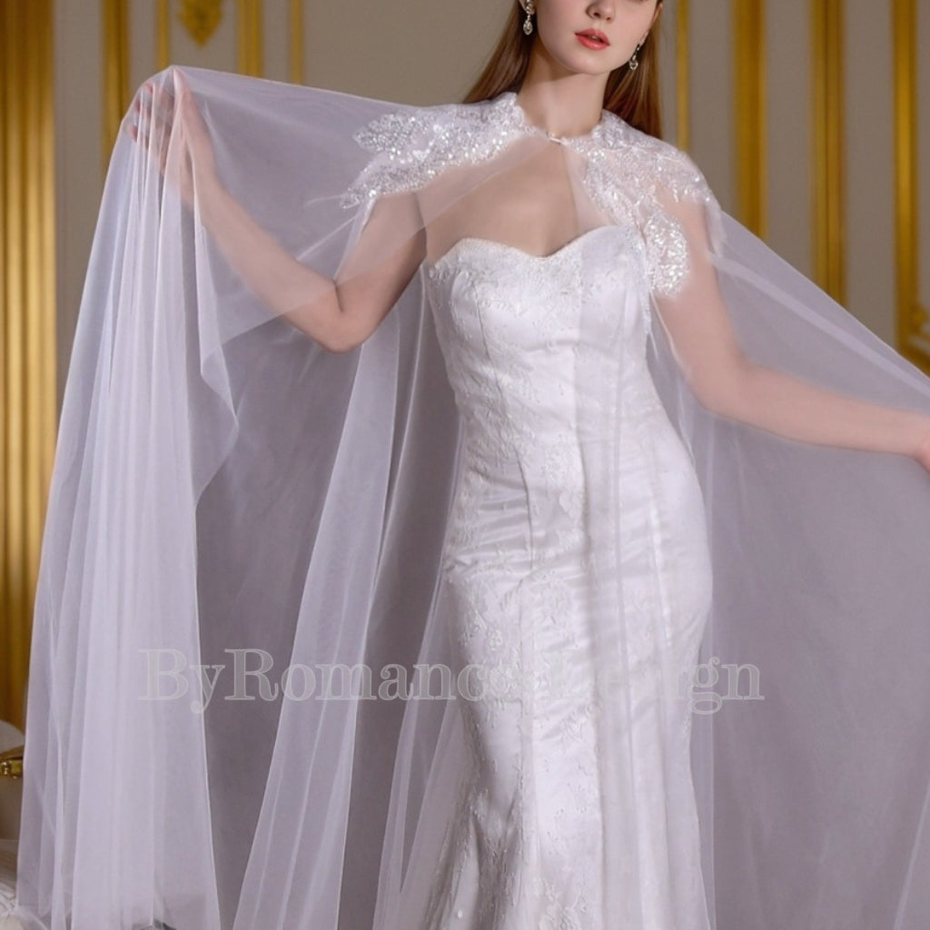 EMALZBY Customized sequins lace tulle Top,wedding dress topper,bridal gown bolero BYRDVG25B12