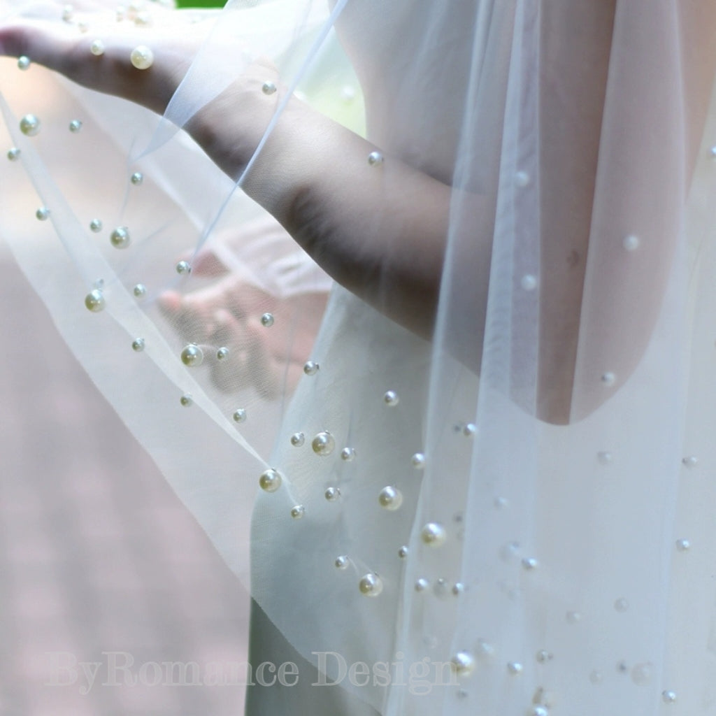 EMALZBY Customized pearl-tulle Top,wedding dress topper BYRDVG75A03
