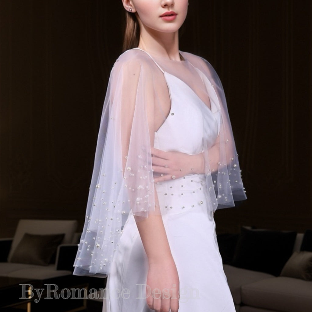 EMALZBY Customized pearl-tulle Top,wedding dress topper BYRDVG75A03