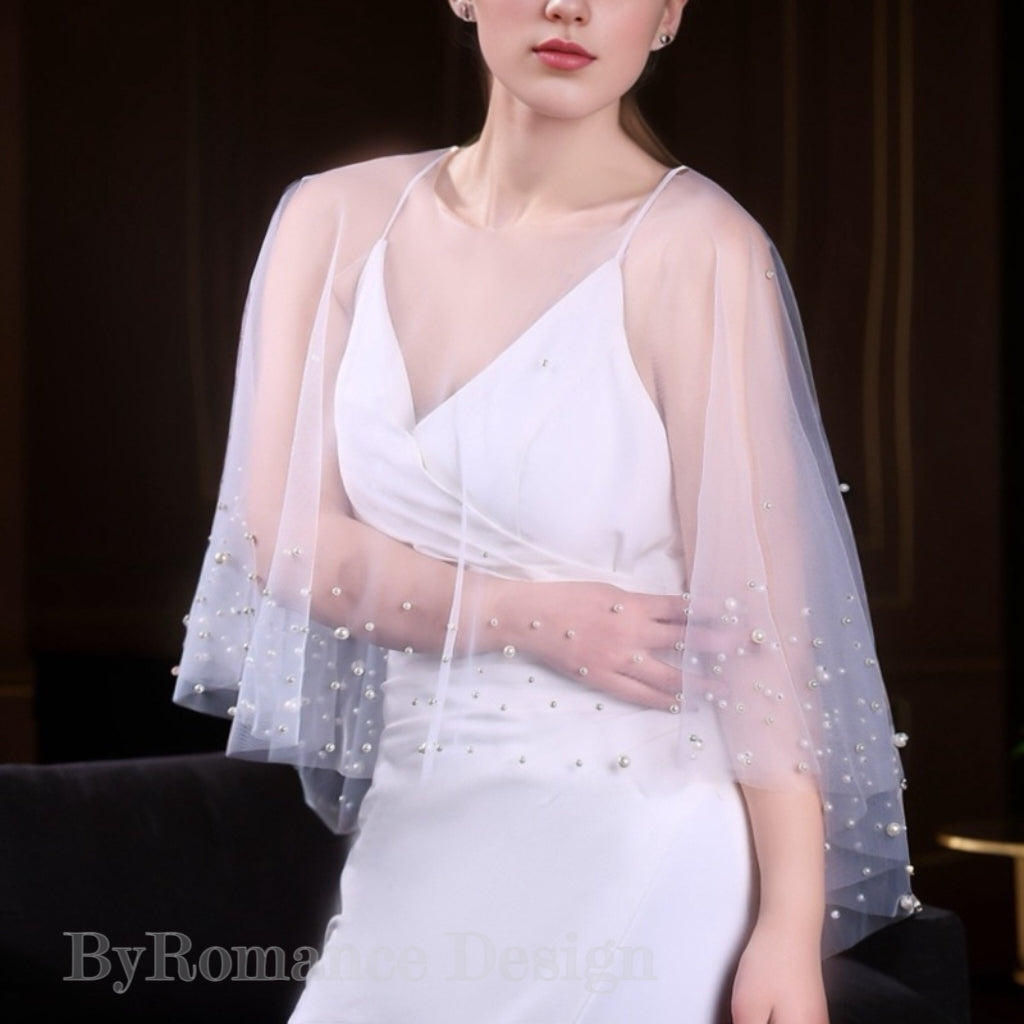EMALZBY Customized pearl-tulle Top,wedding dress topper BYRDVG75A03