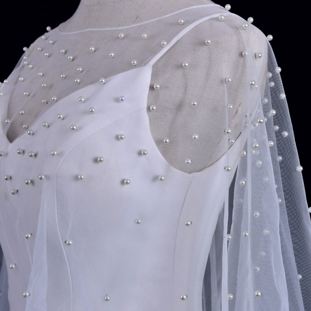 EMALZBY Customized pearl-tulle Top,wedding dress topper,bridal gown bolero BYRDVG27B06