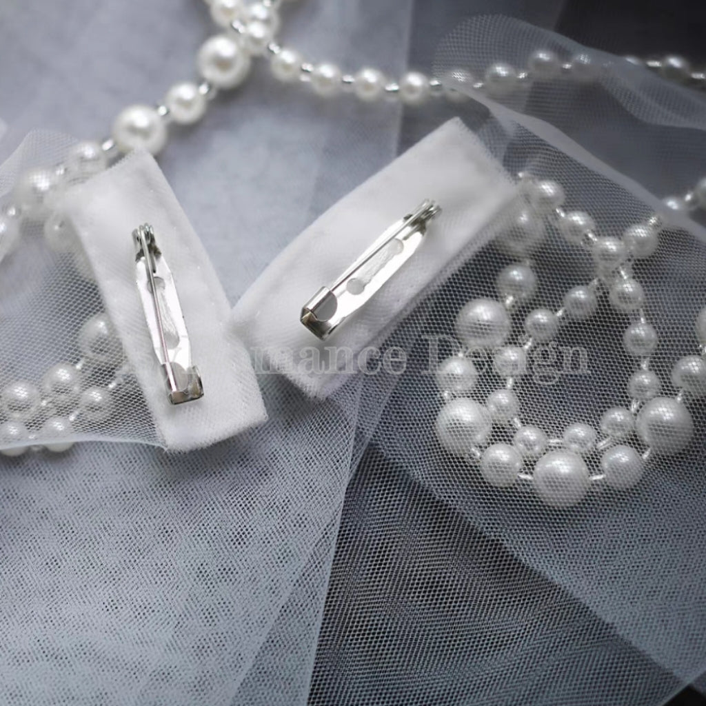 pearl chain ornament long wedding dress cap ,tulle cape