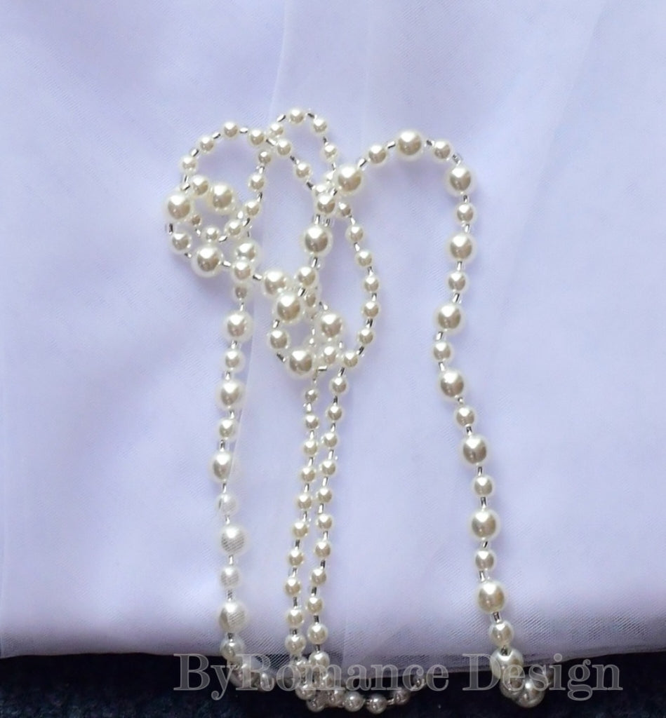 pearl chain ornament long wedding dress cap ,tulle cape