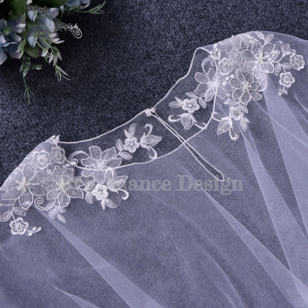 EMALZBY Boho Wedding veil, shoulder cape veil,tulle wedding cape