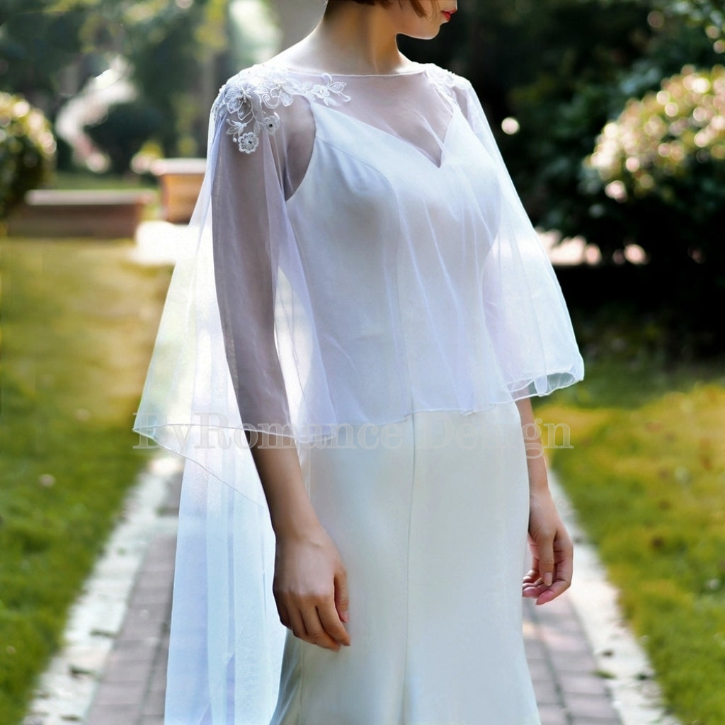 EMALZBY Boho Wedding veil, shoulder cape veil,tulle wedding cape