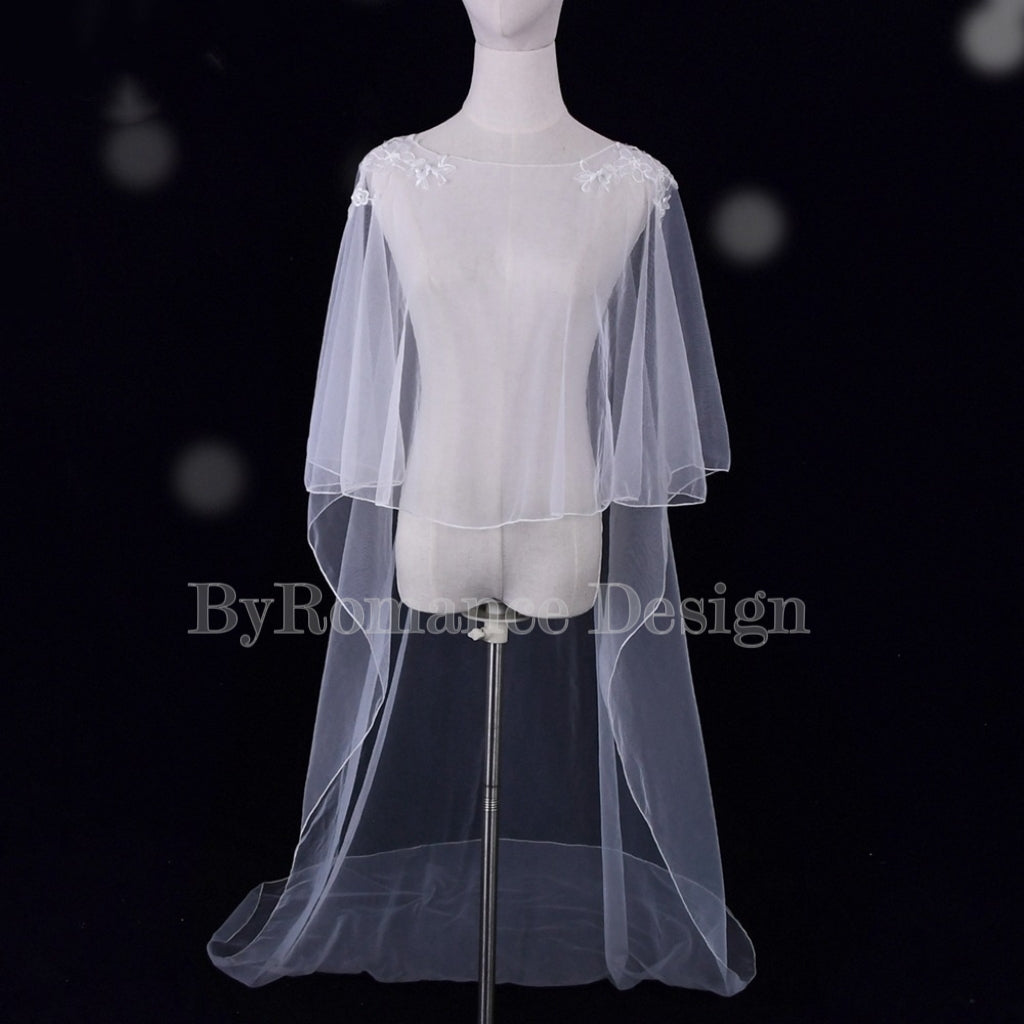 EMALZBY Boho Wedding veil, shoulder cape veil,tulle wedding cape