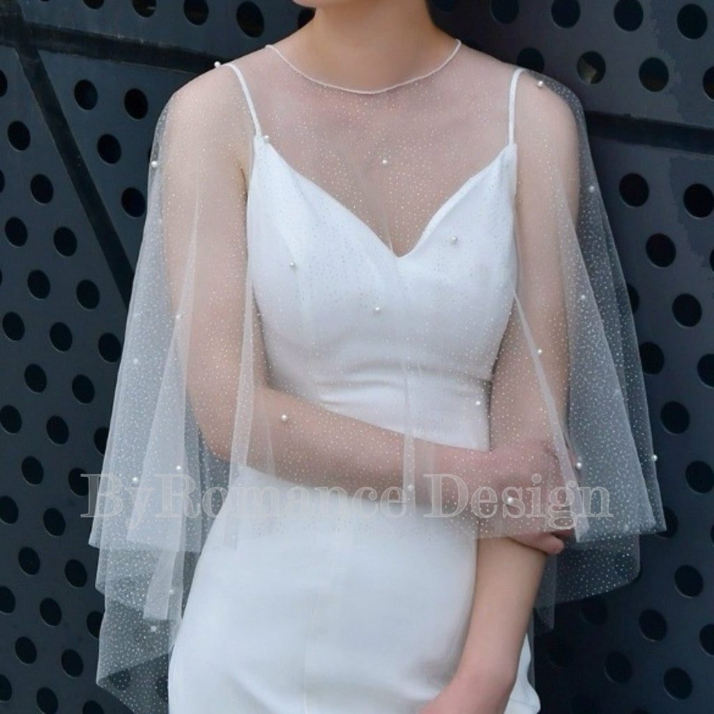 EMALZBY Customized Sheer Tulle spark glitter topper with Long sleeves