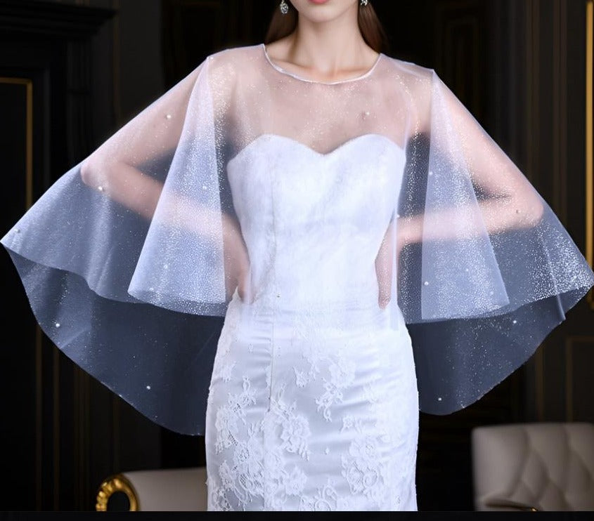 EMALZBY Customized Sheer Tulle spark glitter topper with Long sleeves
