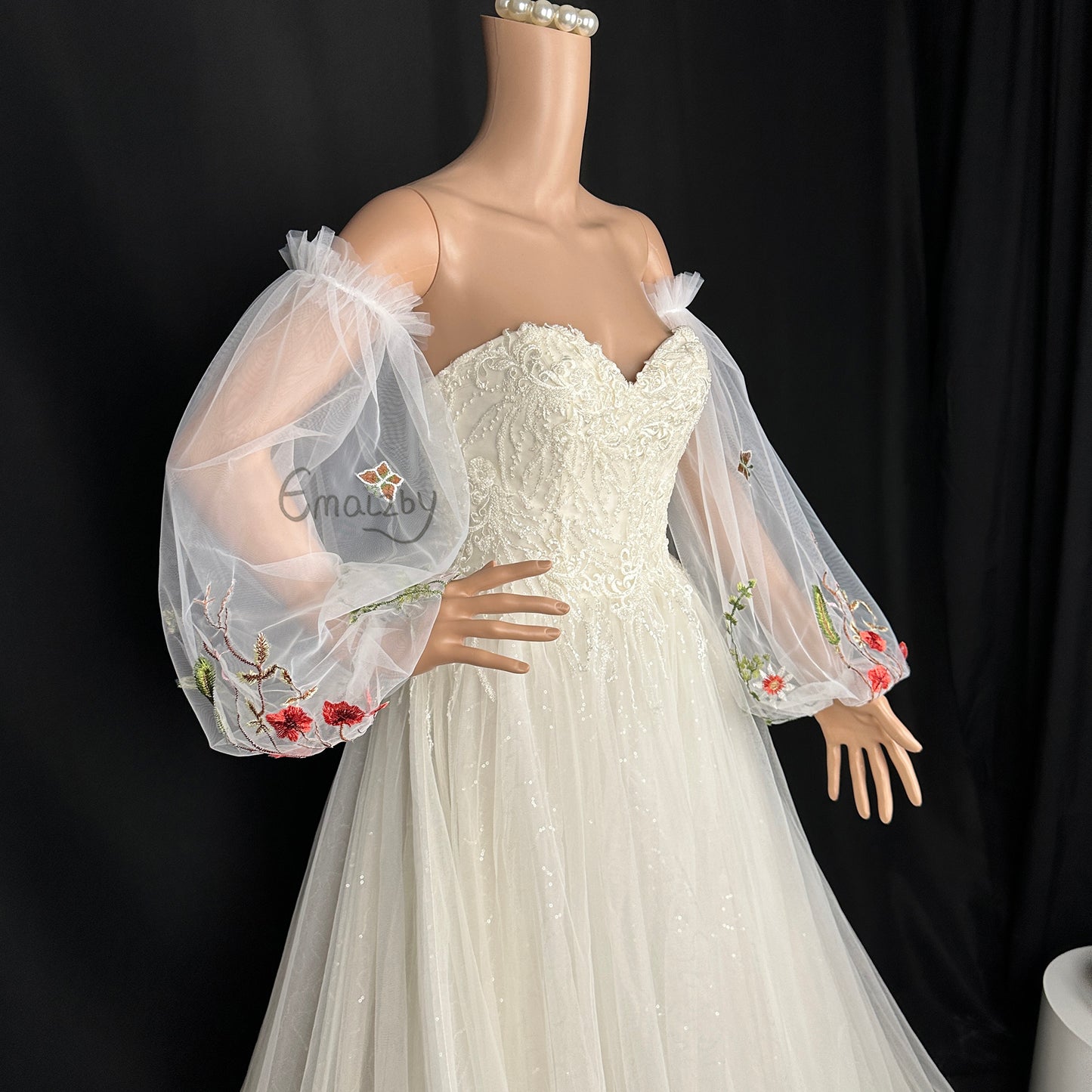 EMALZBY flower sleeve design ,flower wedding bridal sleeve,detach bridal sleeve, detachable sleeve for wedding dress