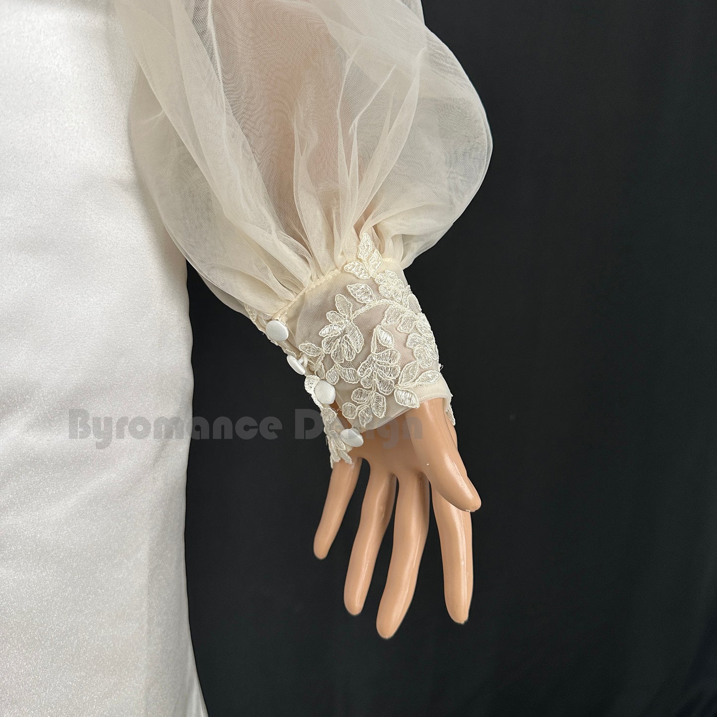 EMALZBY almond color tulle detach wedding sleeve, waist ornament boho flower bridal sleeve