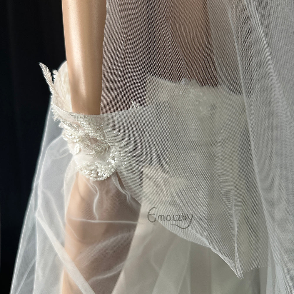 EMALZBY beaded embroidery detachable sleeves for wedding dress,detach tulle sleeves for bridal BYRD109