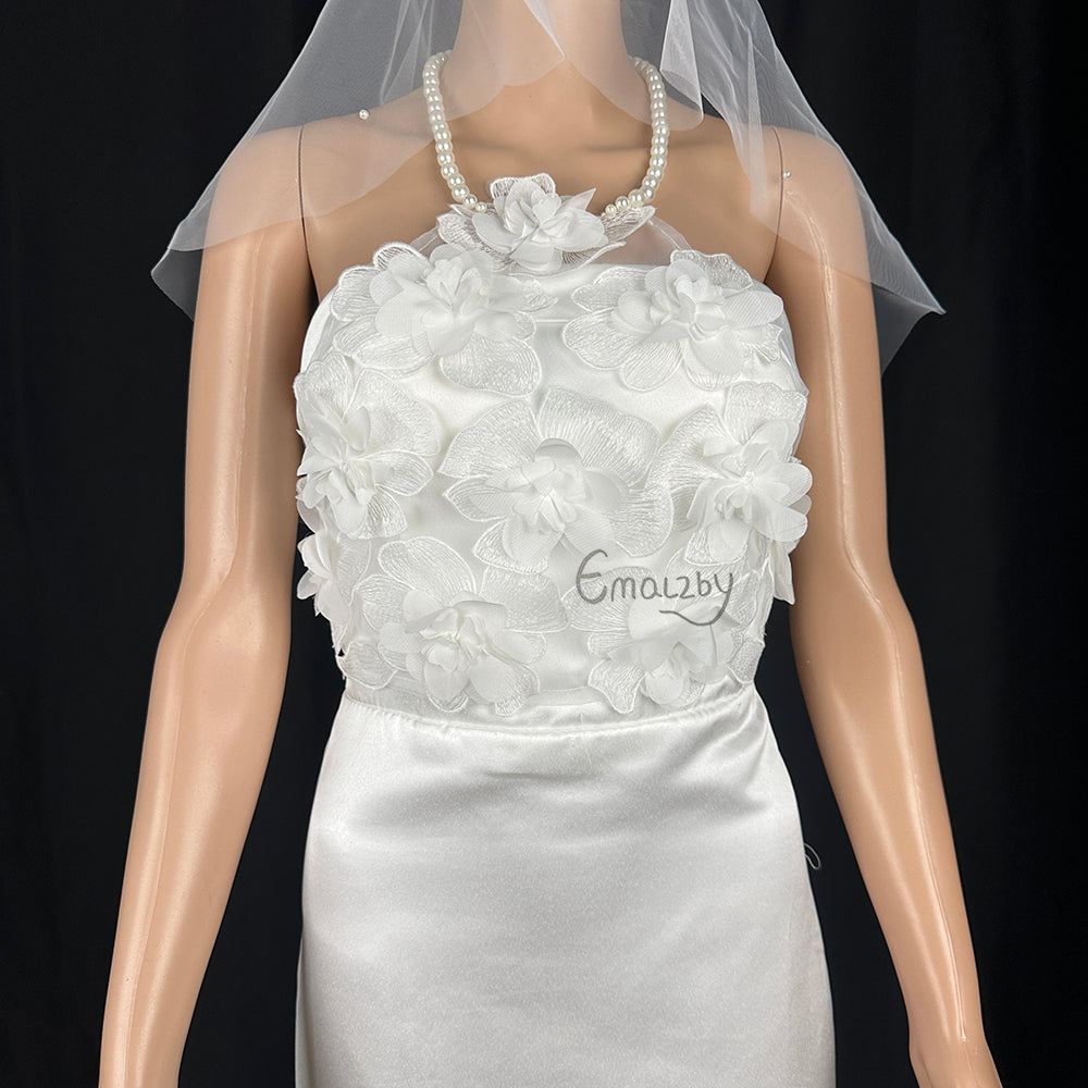 floral pearl straps bridal wedding dress topper, sheer tulle bridal dress cover up BYRDWP53