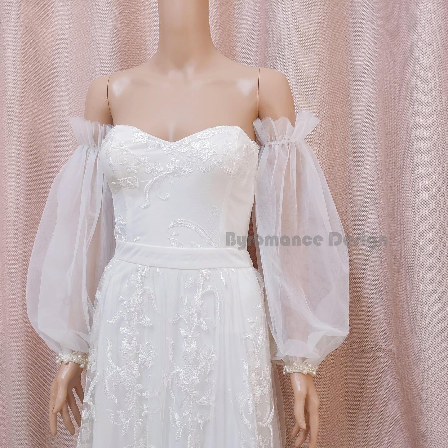 simply styly pearl tulle detachable wedding sleeves for bridal