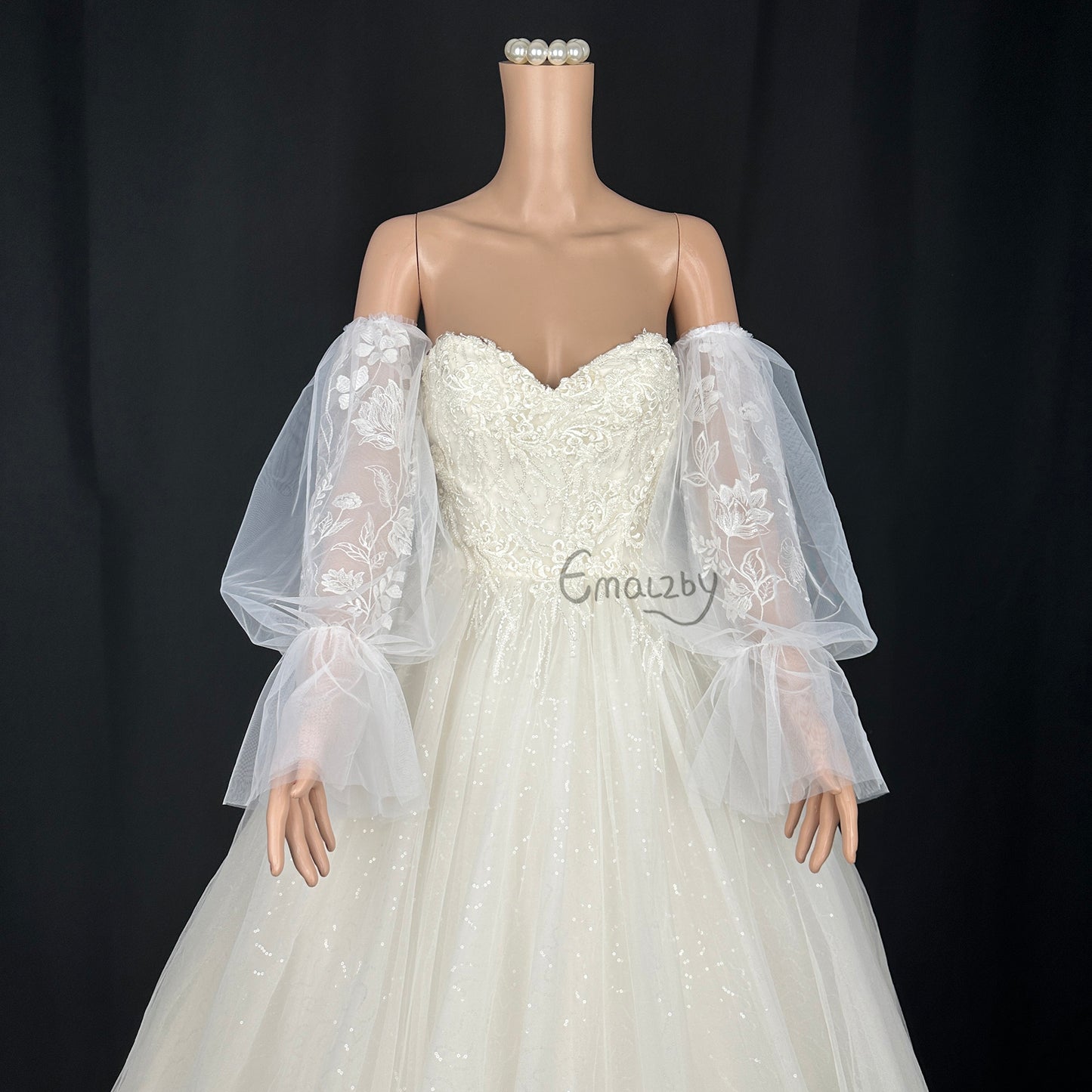 EMALZBY BOHO sheer tulle detach ribbon wedding dress sleeve for bridal