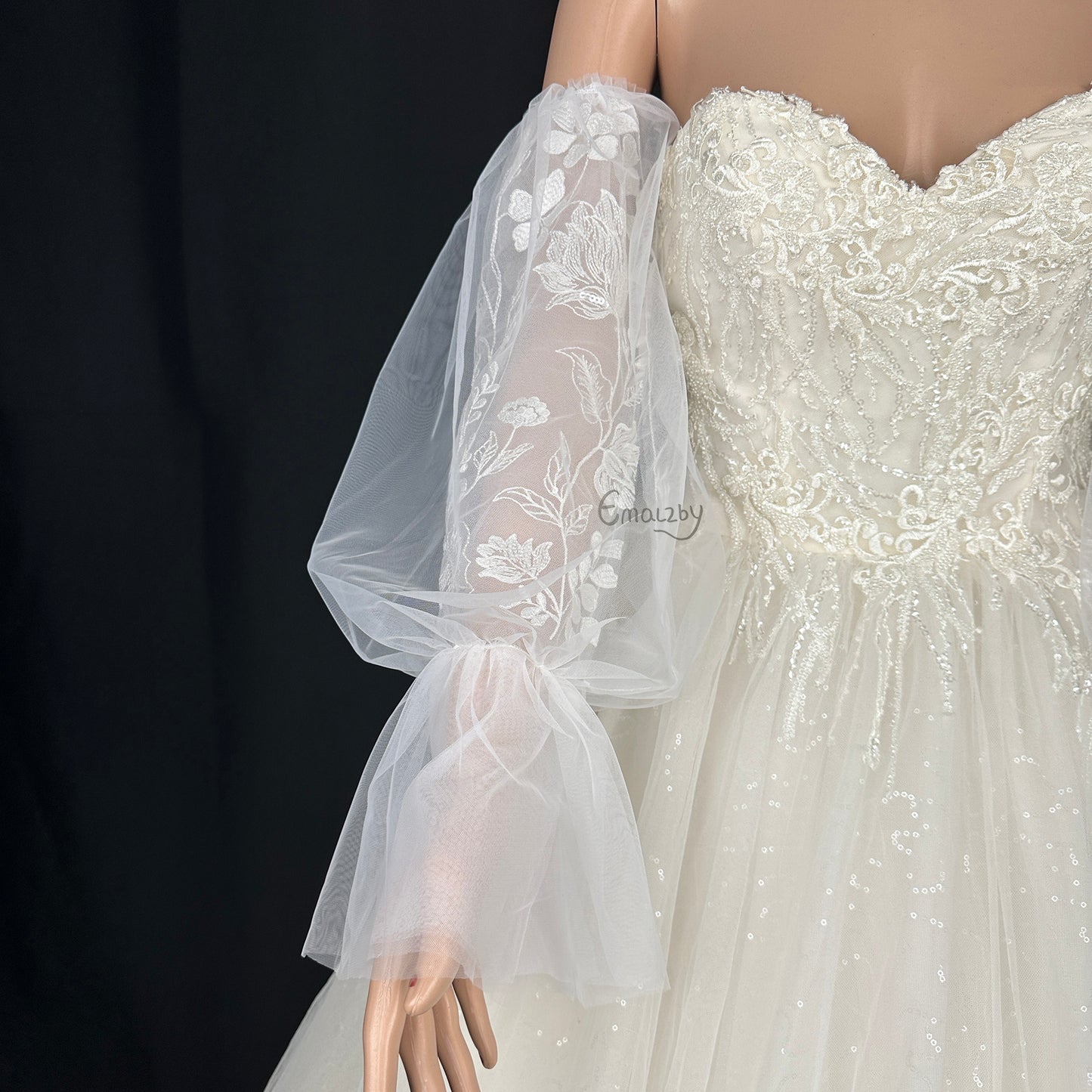 EMALZBY BOHO sheer tulle detach ribbon wedding dress sleeve for bridal