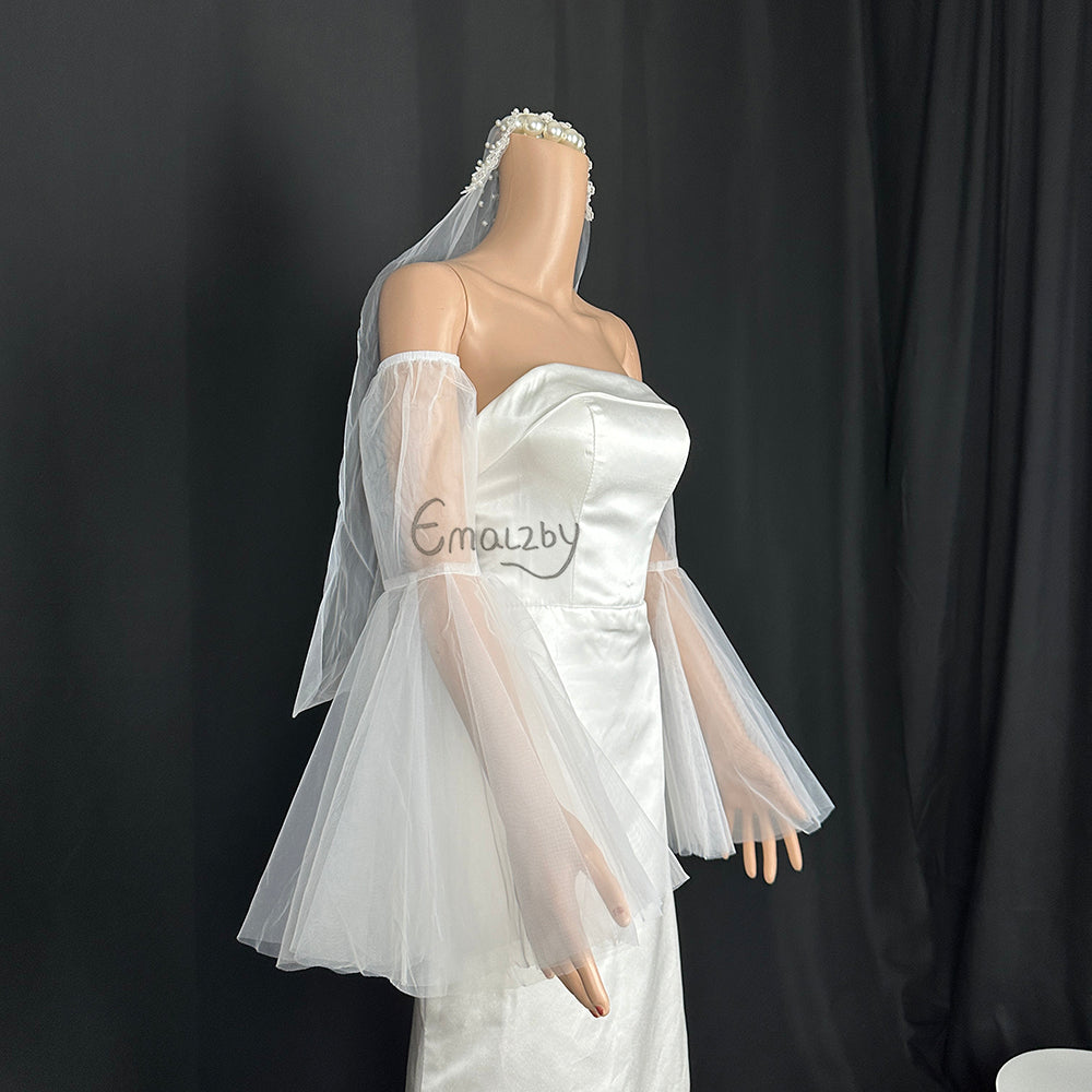 classic sheer tulle bridal bell long sleeves for wedding dress,detachable bridal sleeves BYRDSL83