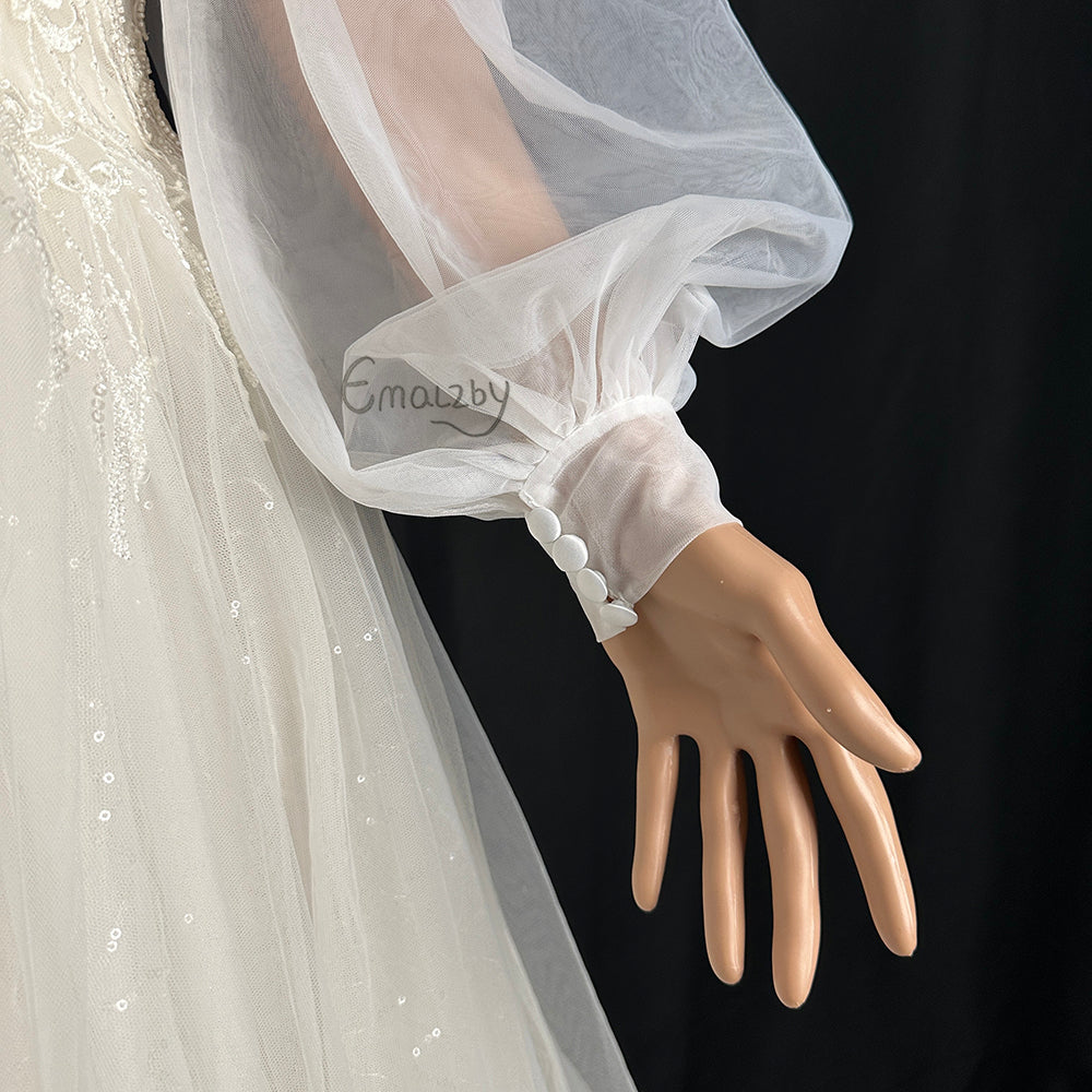 Puff Pearl Bridal Sleeves Wedding Gown Sleeves Removable Dress Sleeves Detachable Sleeves Puff Satin Sleeves tulle fingerless mittens
