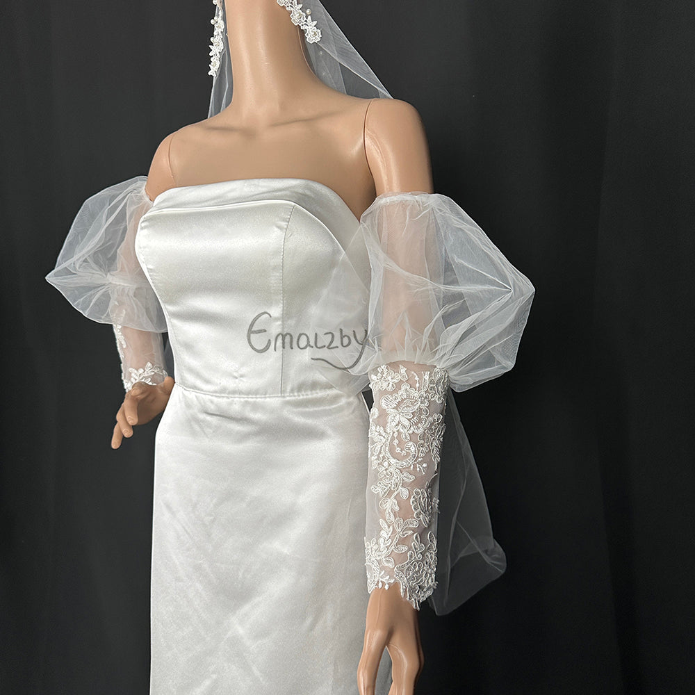 long tulle lace embroidery puff removable bridal sleeve for wedding , wedding day bridal sleeve,detached lace wedding sleeve BYRDSL82