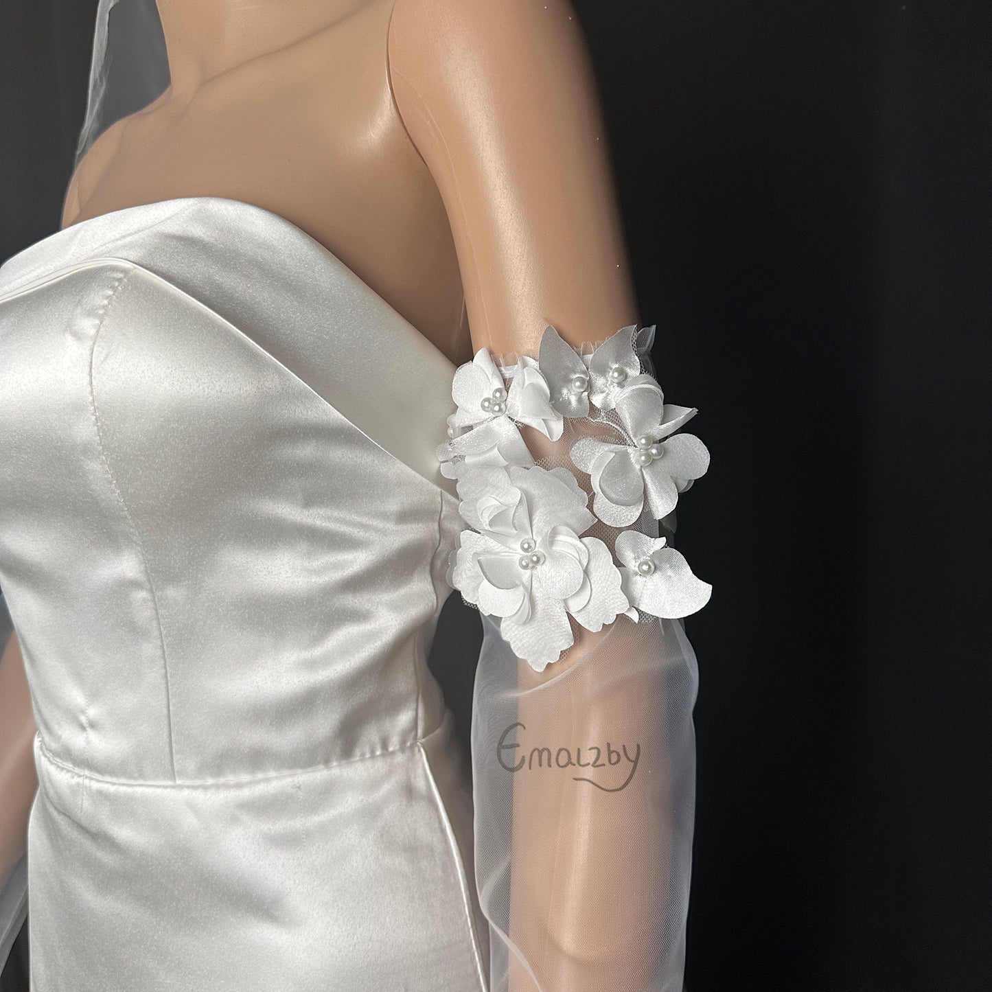 Long 3D Lace wedding dress gloves ,fingerless wedding sleeve