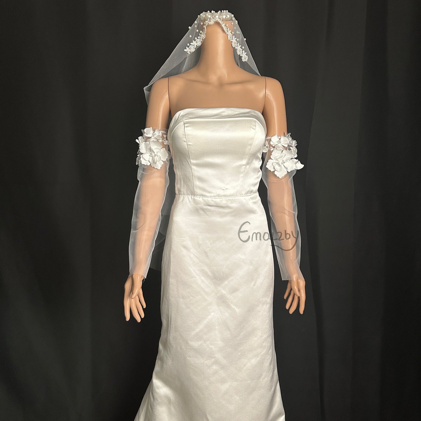 Long 3D Lace wedding dress gloves ,fingerless wedding sleeve