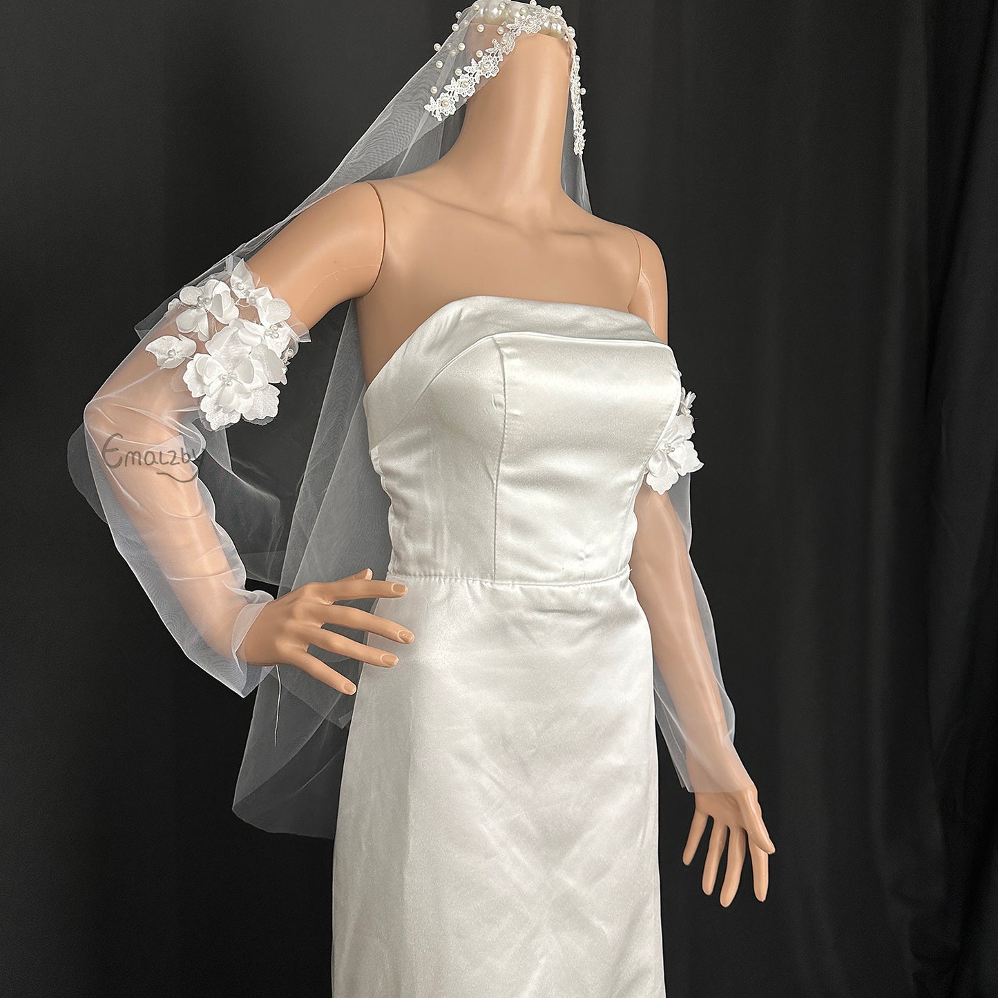 Long 3D Lace wedding dress gloves ,fingerless wedding sleeve