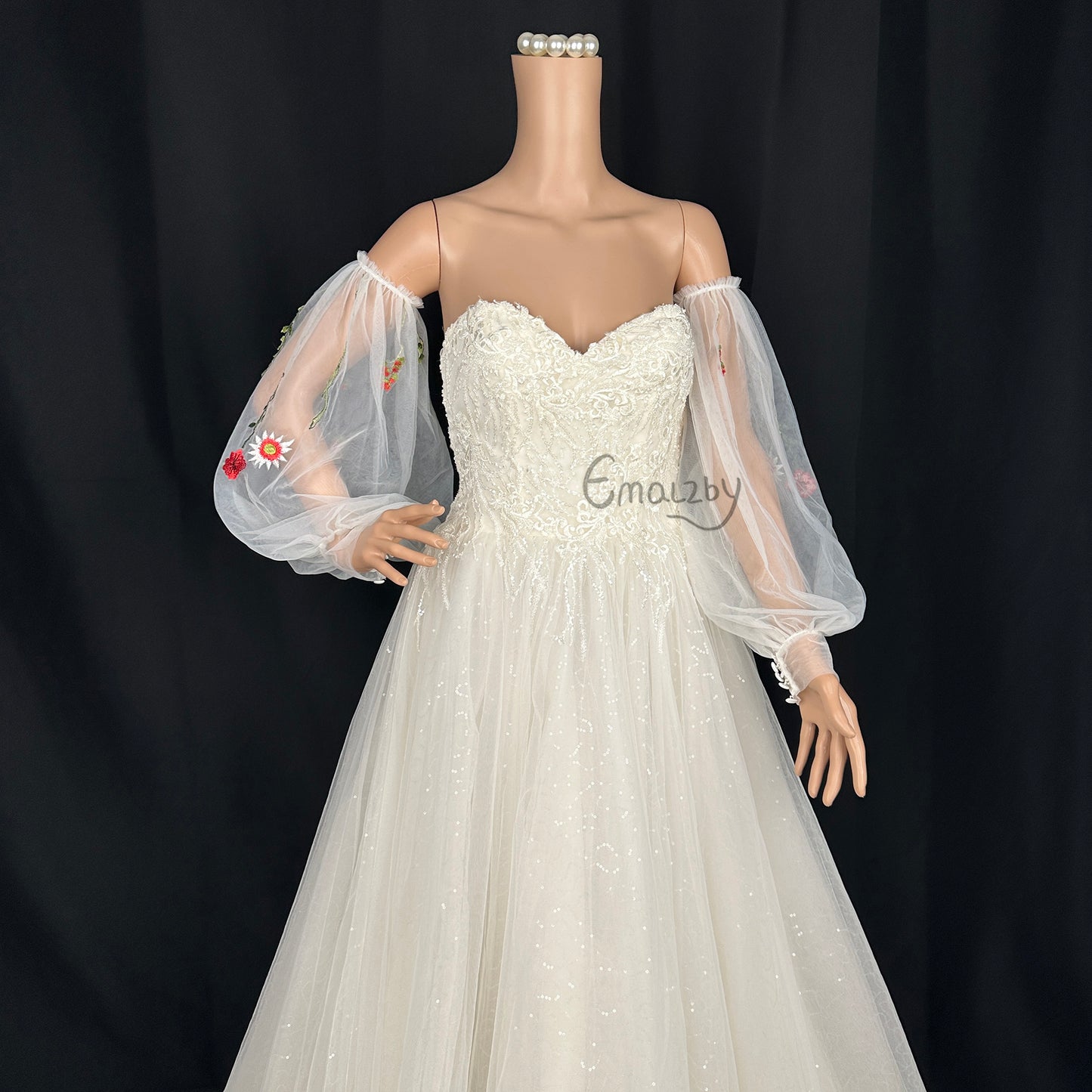 princess flower wedding day gift,detachable sheer tulle wedding bridal sleeve