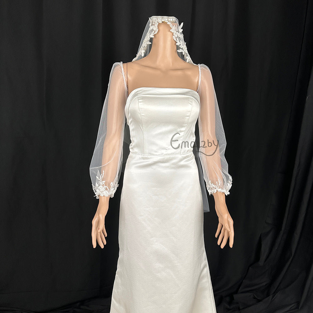 long bohemian sheer tulle bridal sleeve,detachable elegant wedding dress sleeve,lace sleeves BYRDSL109